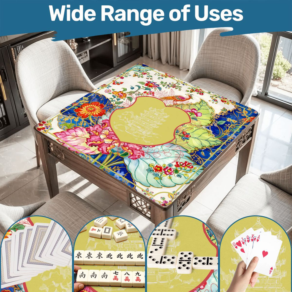 Asian Chinoiserie Tobacco Leaf Mahjong Mat