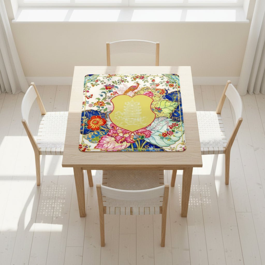 Asian Chinoiserie Tobacco Leaf Mahjong Mat