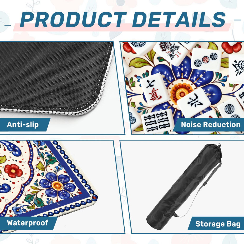 Blue Porcelain Garden Mahjong Mat