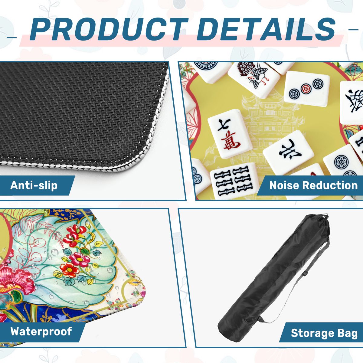 Asian Chinoiserie Tobacco Leaf Mahjong Mat
